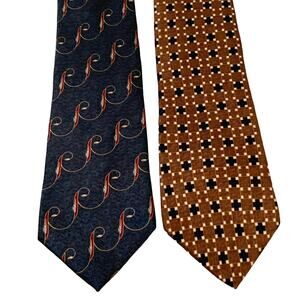 BILL BLASS 2 Pc Men’s Neck Ties From Black Label & NEO Collections Blue Brown